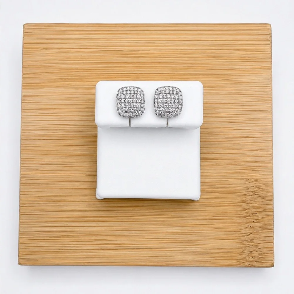 925 Sterling Silver 1.37CT MOISSANITE Pave Square Stud Earrings Screw Back